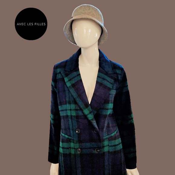 AVEC LES FILLES NEW Preppy Plaid Velour Collar Double Breast Jacket M - Picture 2 of 11